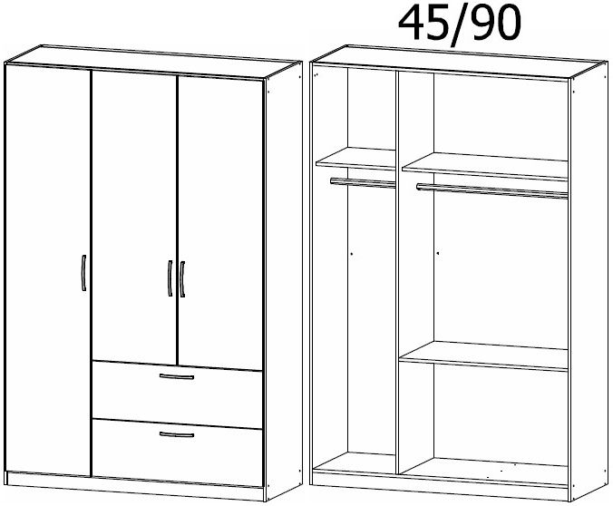 Product photograph of Rauch Pure Quadra-spin 3 Door Grey Combi Wardrobe - 136cm from Choice Furniture Superstore.