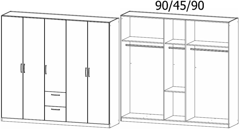 Product photograph of Rauch Pure Quadra-spin 5 Door Grey Combi Wardrobe - 226cm from Choice Furniture Superstore.