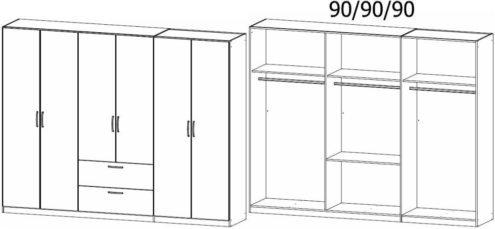 Product photograph of Rauch Pure Quadra-spin 6 Door Grey Combi Wardrobe - 271cm from Choice Furniture Superstore.