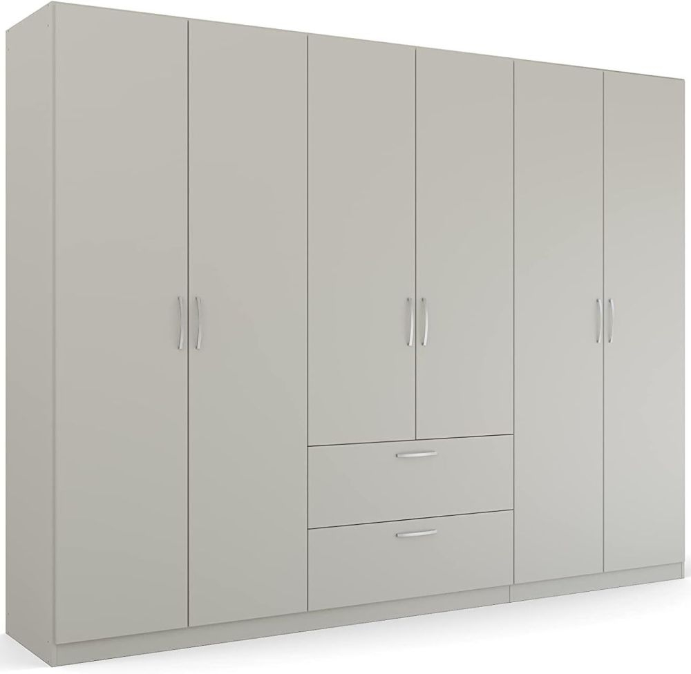 Product photograph of Rauch Pure Quadra-spin 6 Door Grey Combi Wardrobe - 271cm from Choice Furniture Superstore.