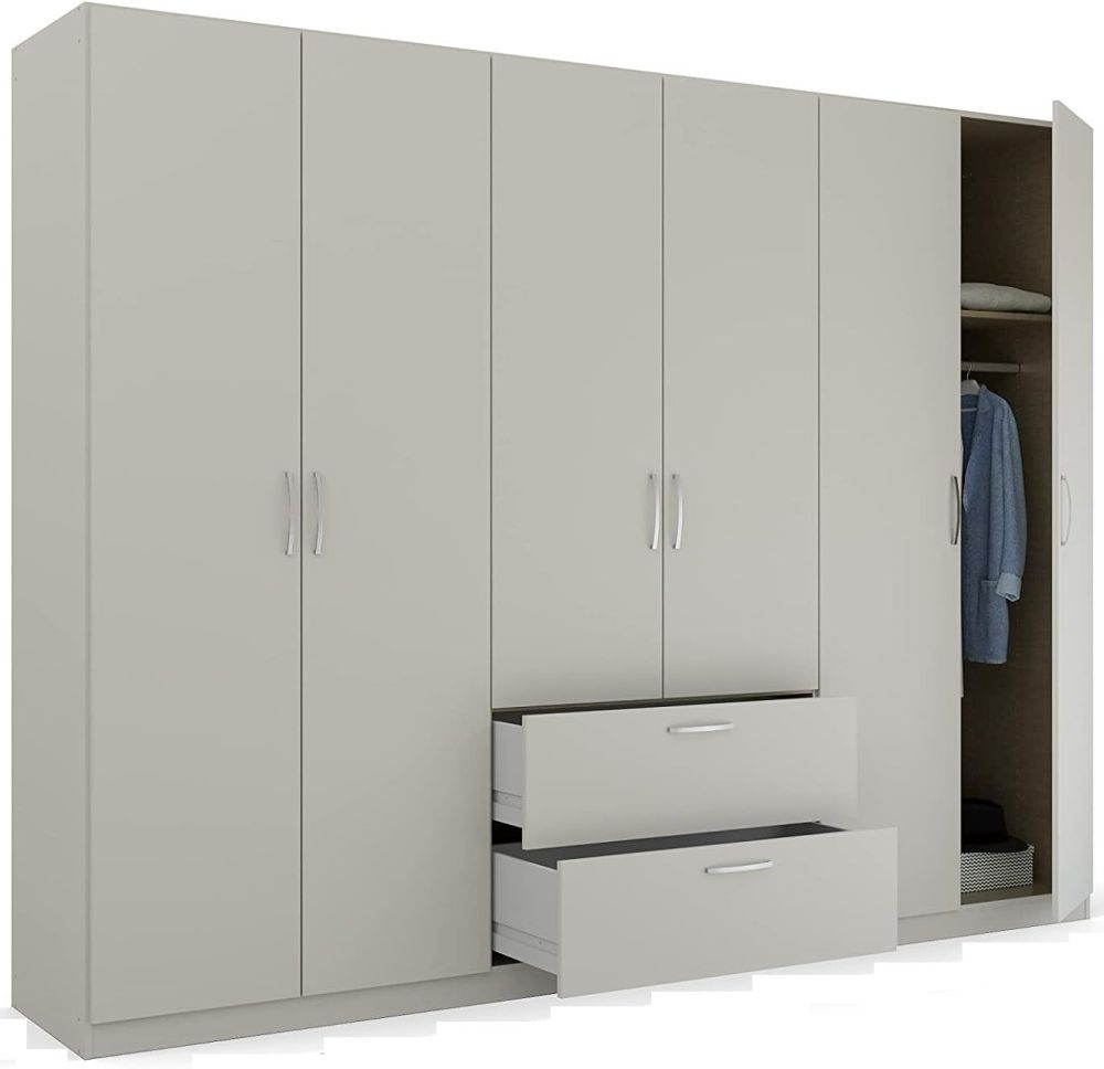 Product photograph of Rauch Pure Quadra-spin 6 Door Grey Combi Wardrobe - 271cm from Choice Furniture Superstore.