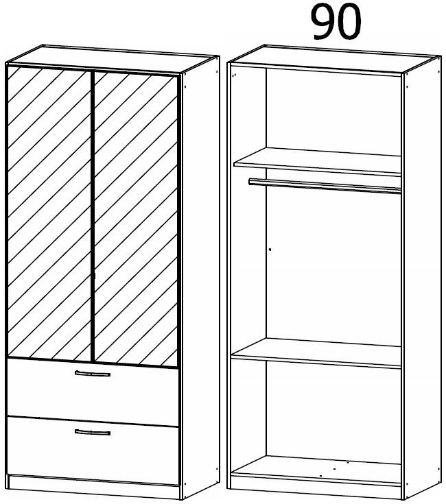 Product photograph of Rauch Pure Quadra-spin 2 Door 2 Mirror Grey Combi Wardrobe - 91cm from Choice Furniture Superstore.