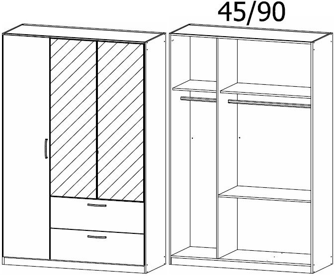 Product photograph of Rauch Pure Quadra-spin 3 Door 2 Mirror Grey Combi Wardrobe - 136cm from Choice Furniture Superstore.