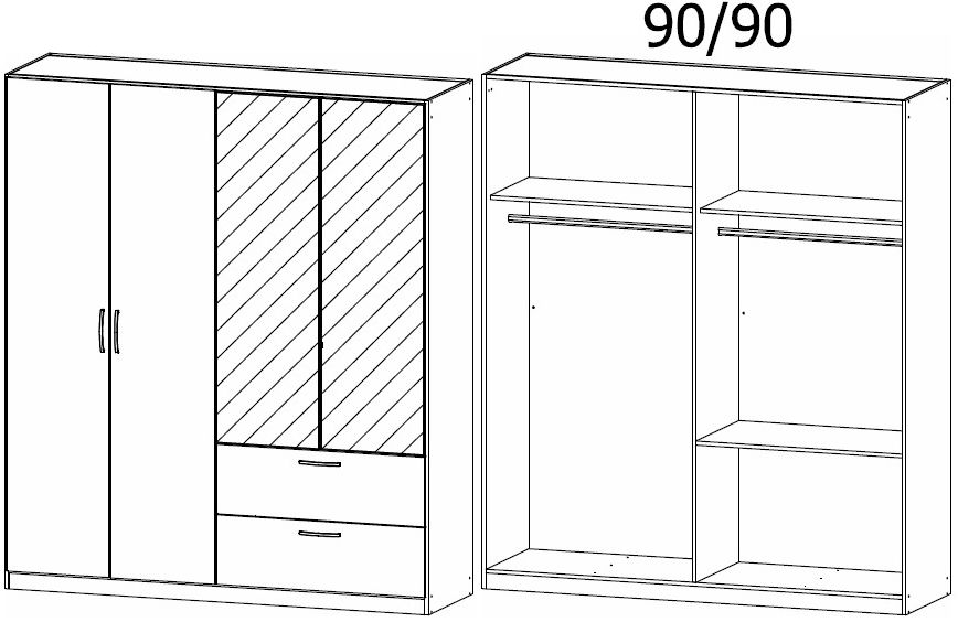 Product photograph of Rauch Pure Quadra-spin 181cm Grey 4 Door Combi Wardrobe from Choice Furniture Superstore.