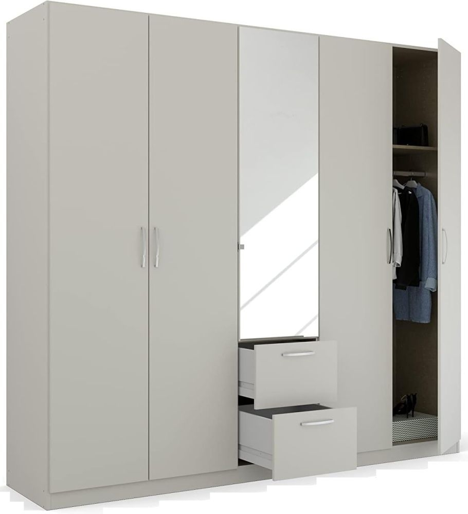 Product photograph of Rauch Pure Quadra-spin 5 Door 1 Mirror Grey Combi Wardrobe - 226cm from Choice Furniture Superstore.