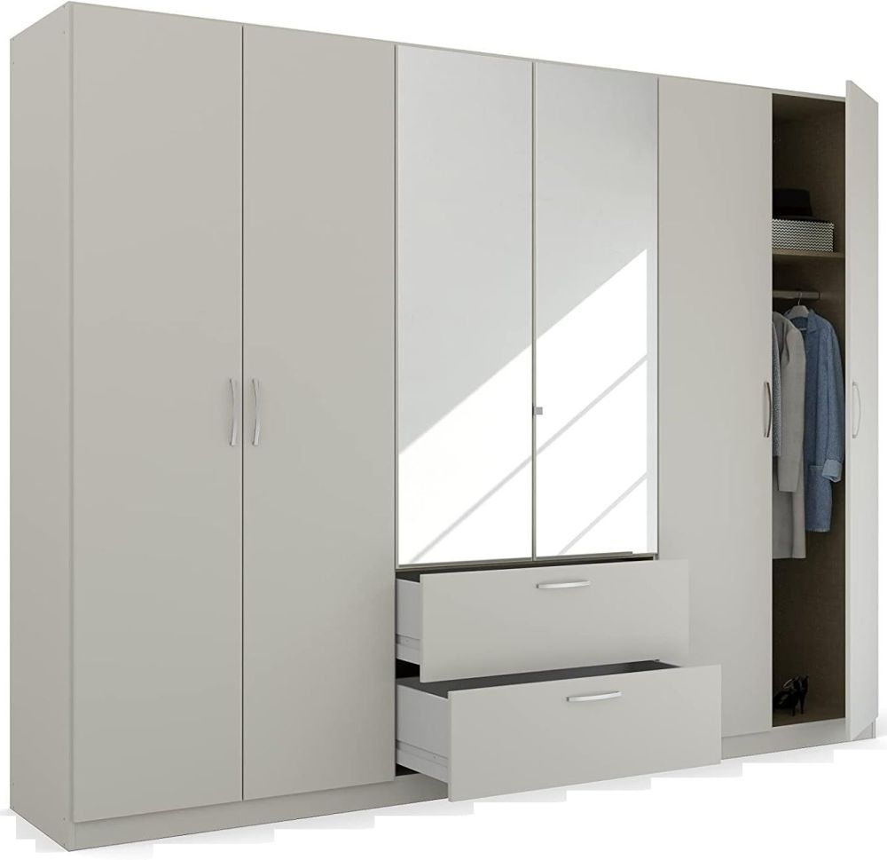 Product photograph of Pure Quadra-spin 6 Door 2 Mirror Grey Combi Wardrobe - 271cm from Choice Furniture Superstore.