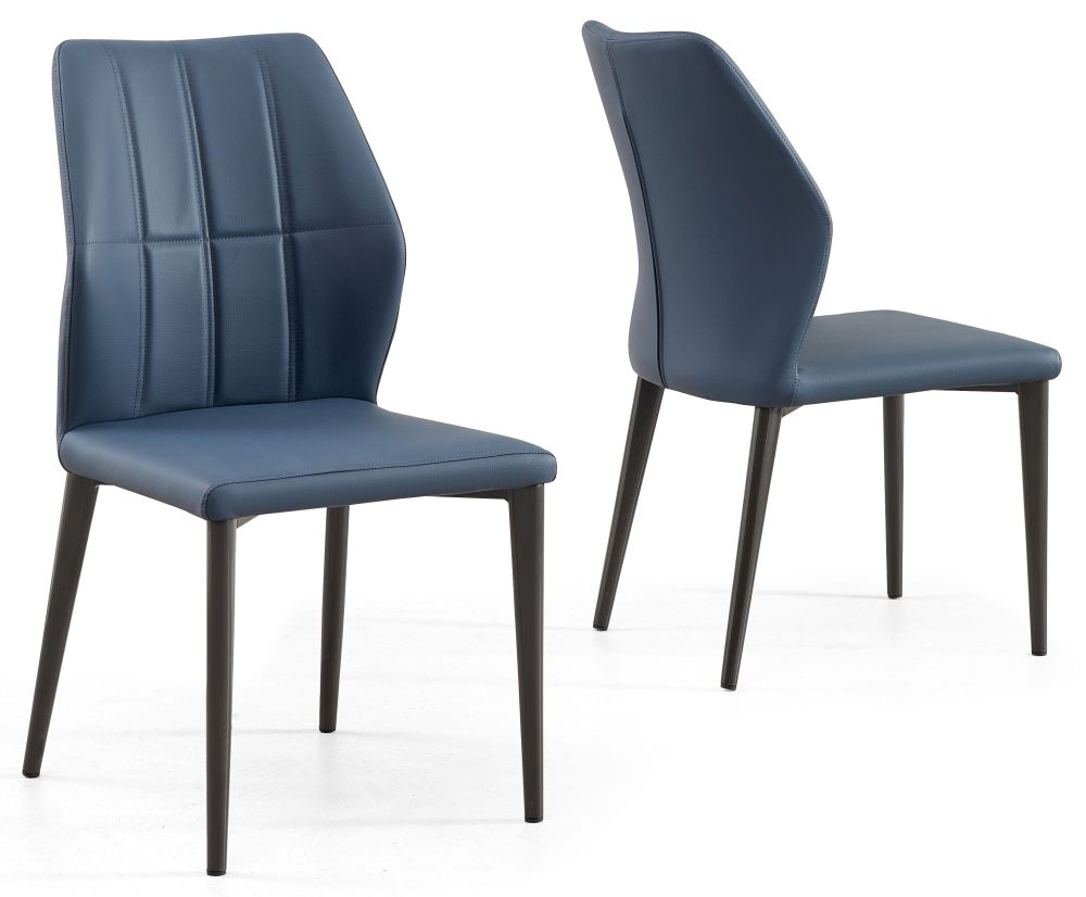 Product photograph of Harrow Blue Dining Chair - Faux Leather With Black Legs from Choice Furniture Superstore.