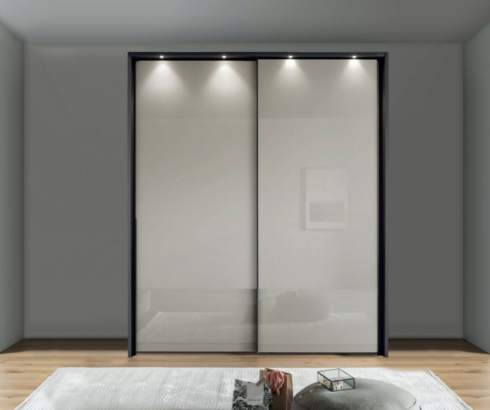 Product photograph of Wiemann Nizza White 2 Door Champagne Glass Sliding Wardrobe - W 150cm from Choice Furniture Superstore.