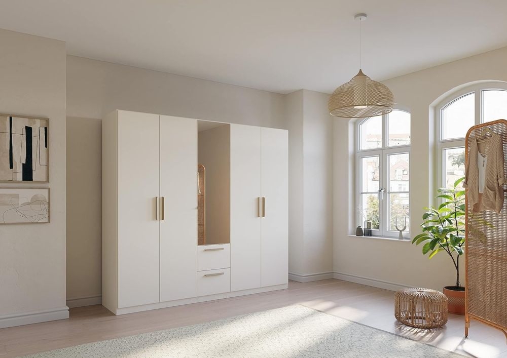 Product photograph of Skandi Quadra-spin 5 Door 1 Mirror Combi Wardrobe - Comes In Alpine White And Silk Grey Options from Choice Furniture Superstore.