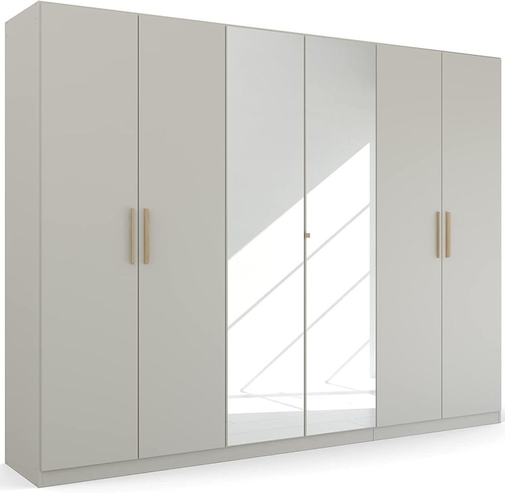 Product photograph of Skandi Quadra-spin 6 Door 2 Mirror Grey Wardrobe - 271cm from Choice Furniture Superstore.