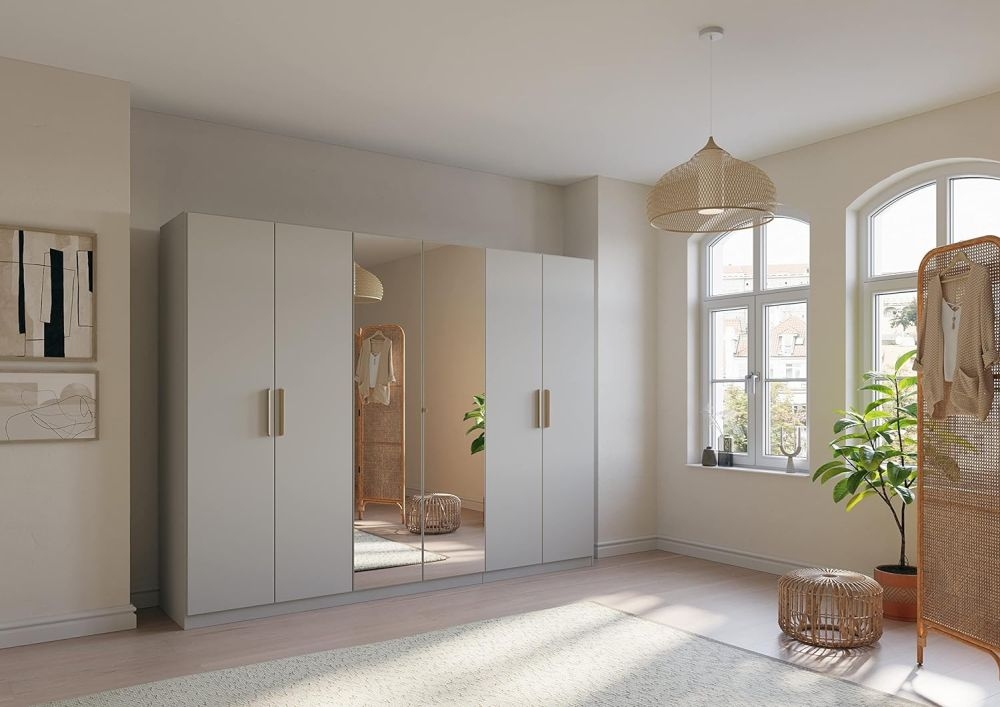 Product photograph of Skandi Quadra-spin 6 Door 2 Mirror Grey Wardrobe - 271cm from Choice Furniture Superstore.