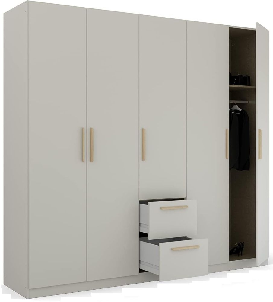 Product photograph of Rauch Skandi Quadra-spin 226cm Grey 5 Door Wardrobe With Drawers from Choice Furniture Superstore.