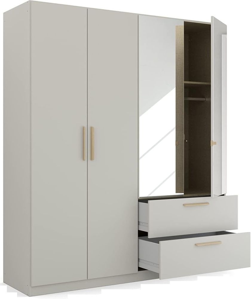 Product photograph of Skandi Quadra-spin 4 Door 2 Mirror Grey Combi Wardrobe - 181cm from Choice Furniture Superstore.