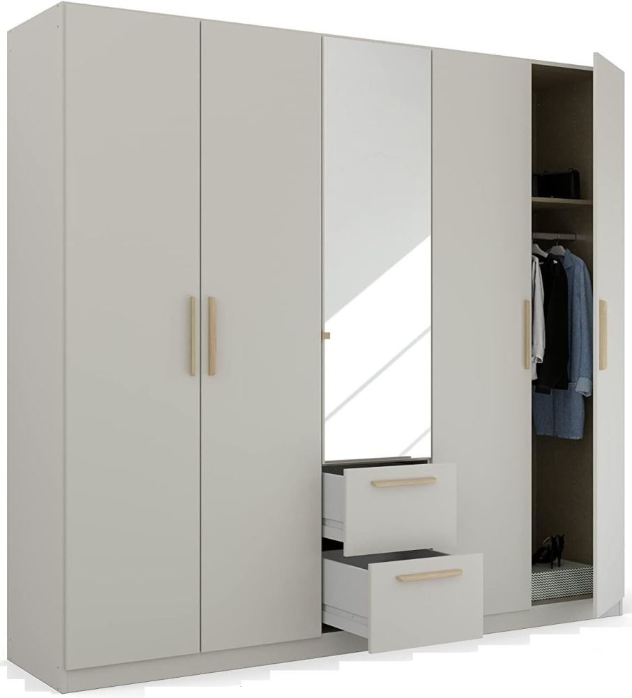 Product photograph of Skandi Quadra-spin 5 Door 1 Mirror Grey Combi Wardrobe - 226cm from Choice Furniture Superstore.