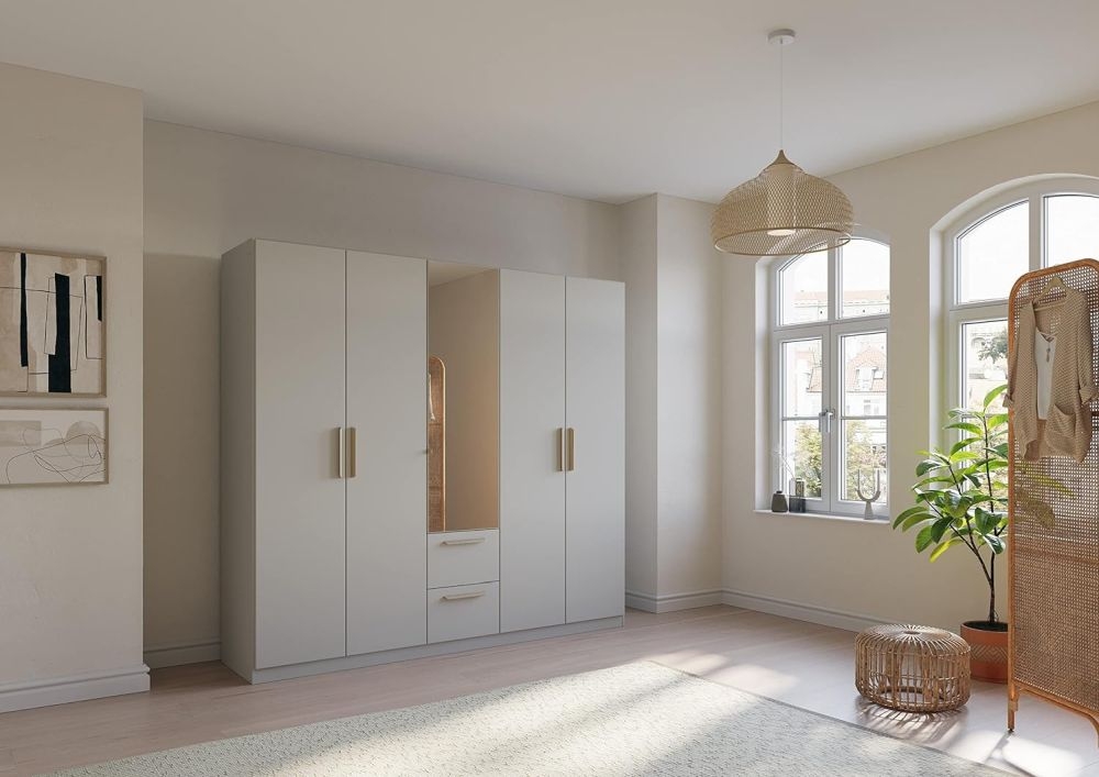 Product photograph of Skandi Quadra-spin 5 Door 1 Mirror Grey Combi Wardrobe - 226cm from Choice Furniture Superstore.