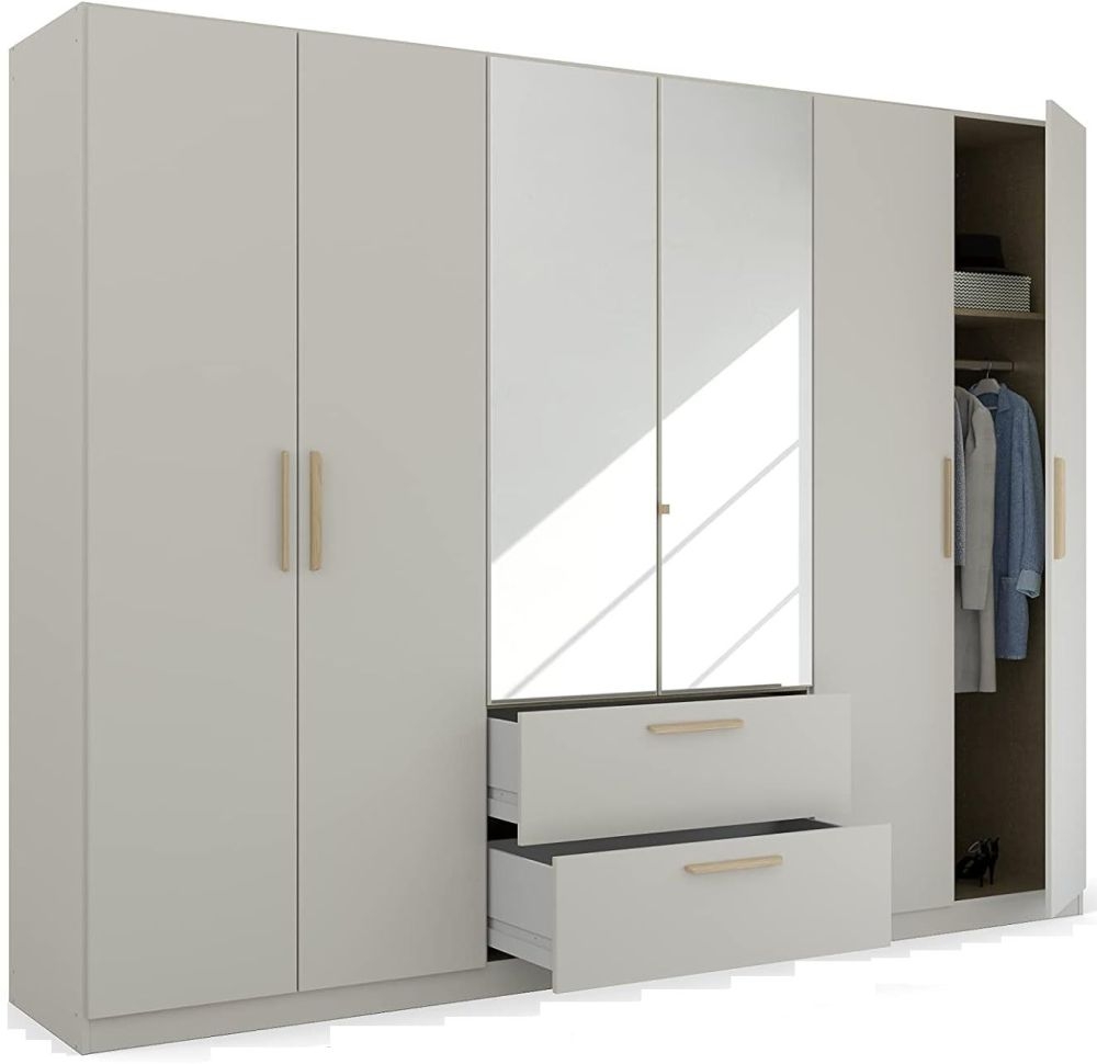 Product photograph of Rauch Skandi Quadra-spin 6 Door 2 Mirror Grey Combi Wardrobe - 271cm from Choice Furniture Superstore.