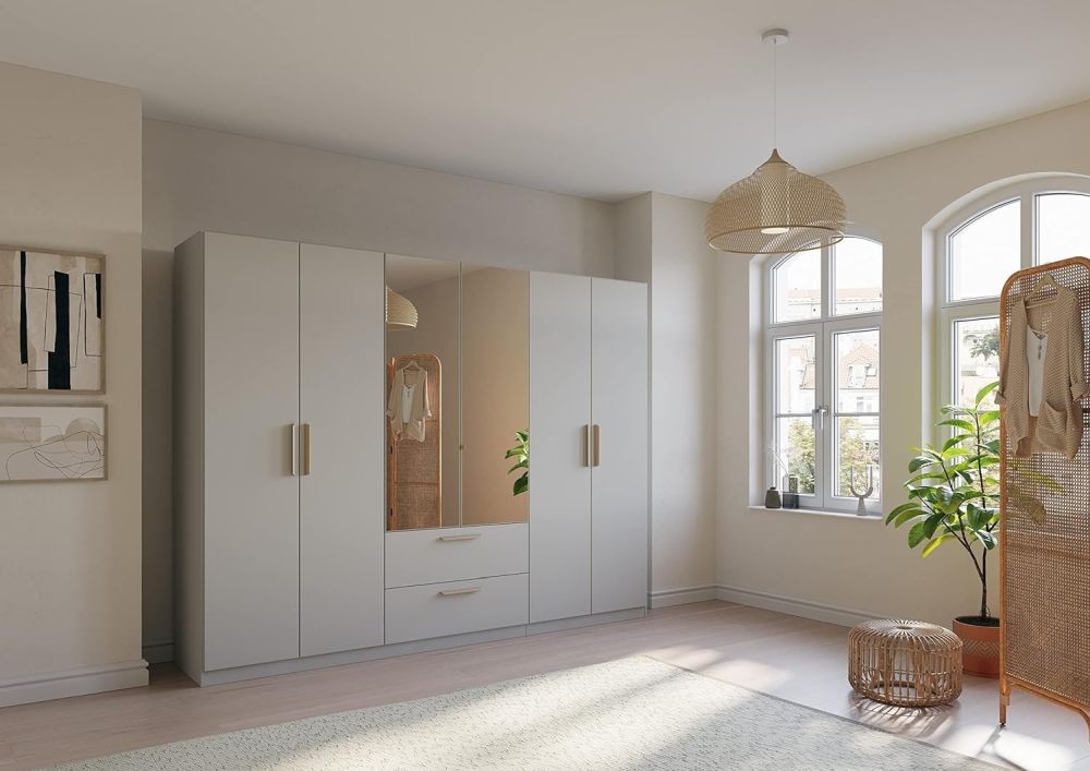 Product photograph of Rauch Skandi Quadra-spin 6 Door 2 Mirror Grey Combi Wardrobe - 271cm from Choice Furniture Superstore.