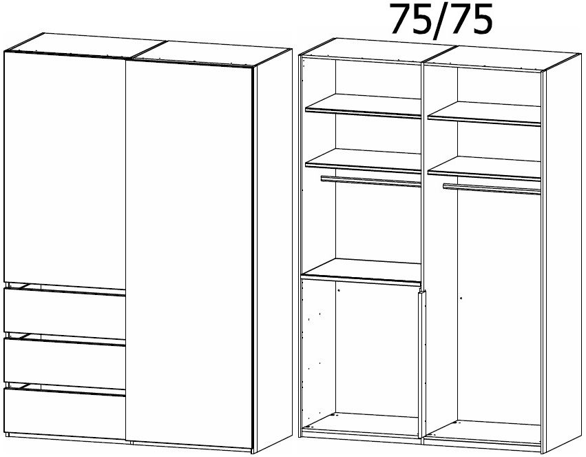 Product photograph of Rauch Lias 151cm 2 Door Black Sliding Wardrobe With Drawers from Choice Furniture Superstore.