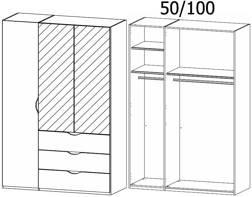 Product photograph of Rauch Lias 151cm 3 Door Grey Combi Wardrobe from Choice Furniture Superstore.
