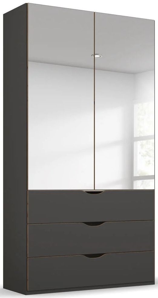 Product photograph of Rauch Lias 2 Door 2 Mirror Black Combi Wardrobe - 101cm from Choice Furniture Superstore.