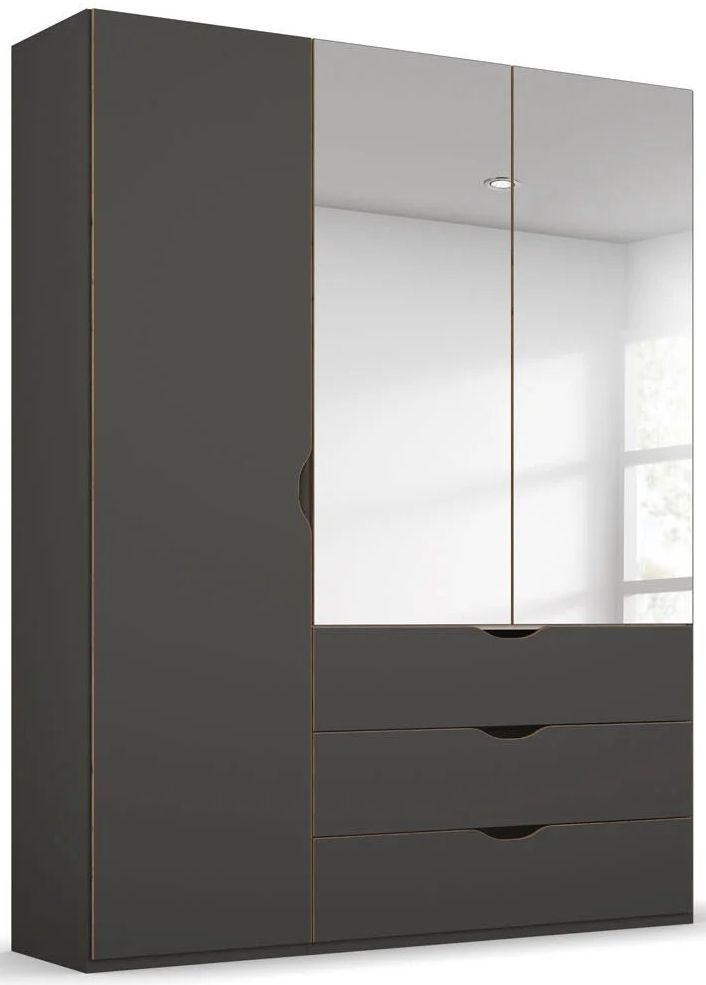 Product photograph of Rauch Lias 3 Door 2 Mirror Black Combi Wardrobe - 151cm from Choice Furniture Superstore.