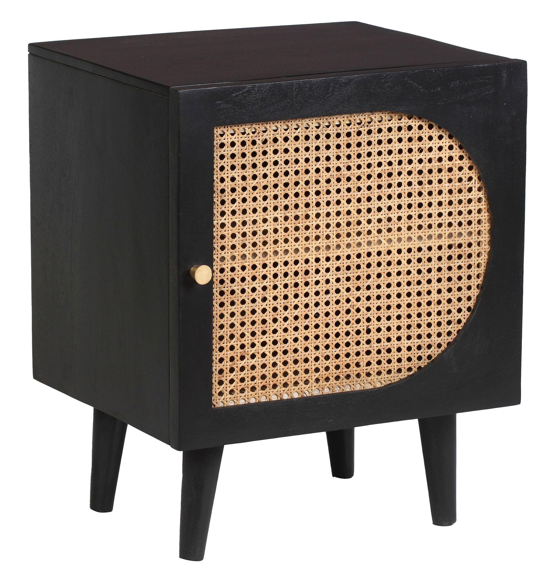 Product photograph of Clearance - Japandi Black Mango Wood And Rattan 1 Door Bedside Cabinet - Brand New Item from Choice Furniture Superstore.