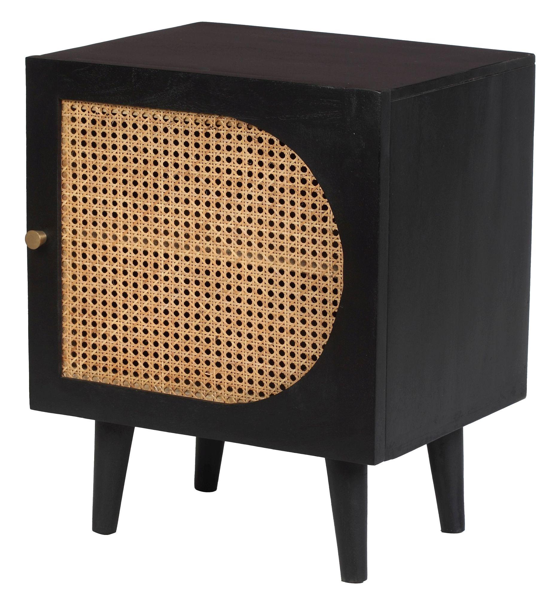 Product photograph of Clearance - Japandi Black Mango Wood And Rattan 1 Door Bedside Cabinet - Brand New Item from Choice Furniture Superstore.