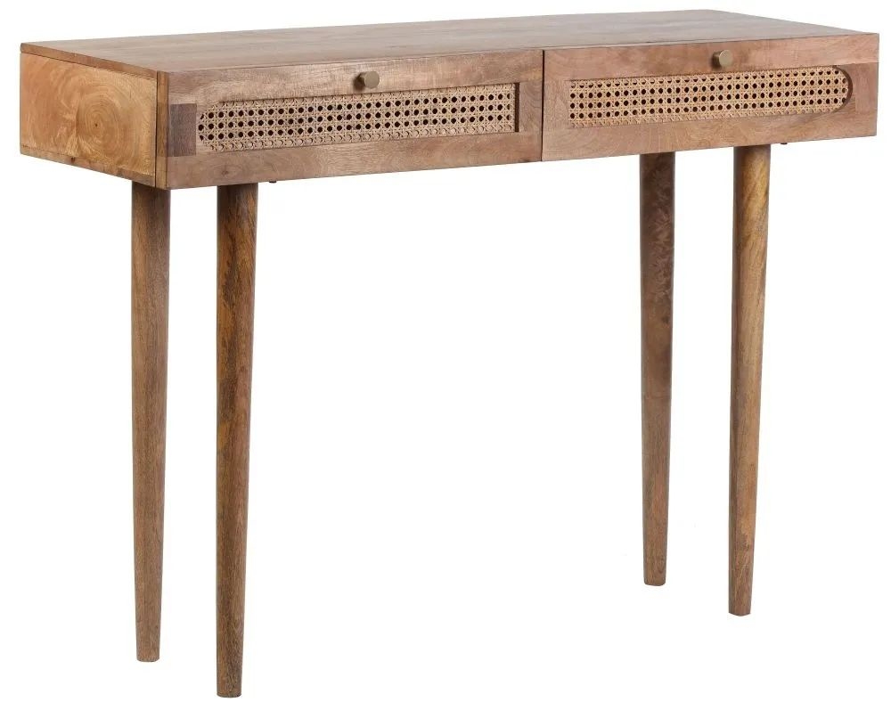 Product photograph of Japandi Natural Mango Wood And Rattan 2 Drawer Console Table from Choice Furniture Superstore.