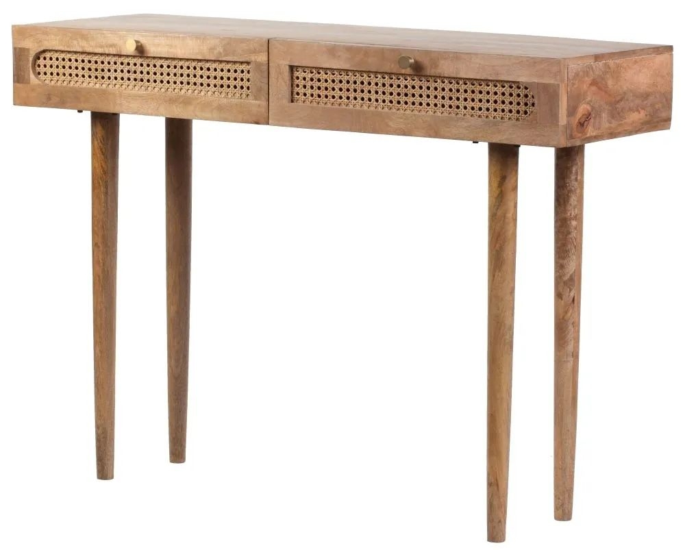 Product photograph of Japandi Natural Mango Wood And Rattan 2 Drawer Console Table from Choice Furniture Superstore.