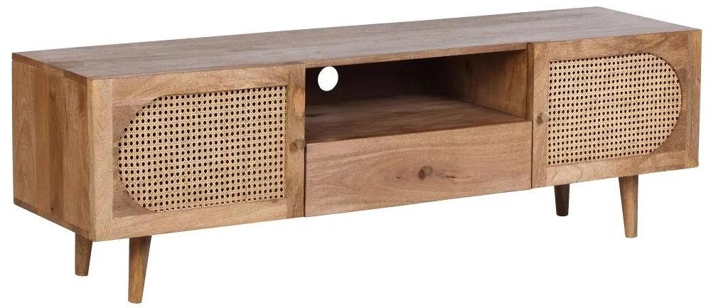 Product photograph of Japandi Natural Mango Wood And Rattan 2 Door 1 Drawer Tv Unit from Choice Furniture Superstore.