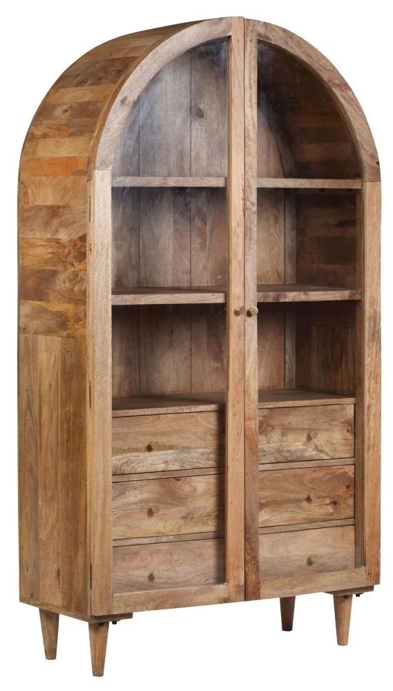 Product photograph of Japandi Natural Mango Wood And Rattan 2 Door 3 Drawer Display Cabinet from Choice Furniture Superstore.