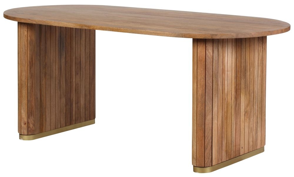 Product photograph of York Natural Mango Wood 200cm Oval Dining Table With Fluted Base from Choice Furniture Superstore.