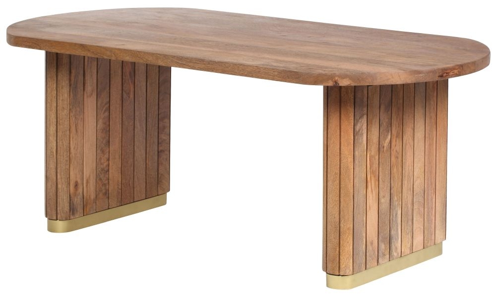 Product photograph of York Natural Mango Wood Coffee Table With Fluted Base from Choice Furniture Superstore.