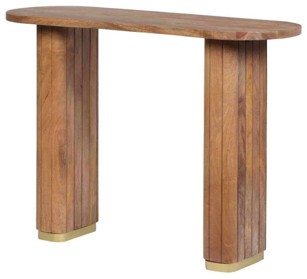 Product photograph of York Natural Mango Wood Console Table With Fluted Base from Choice Furniture Superstore.