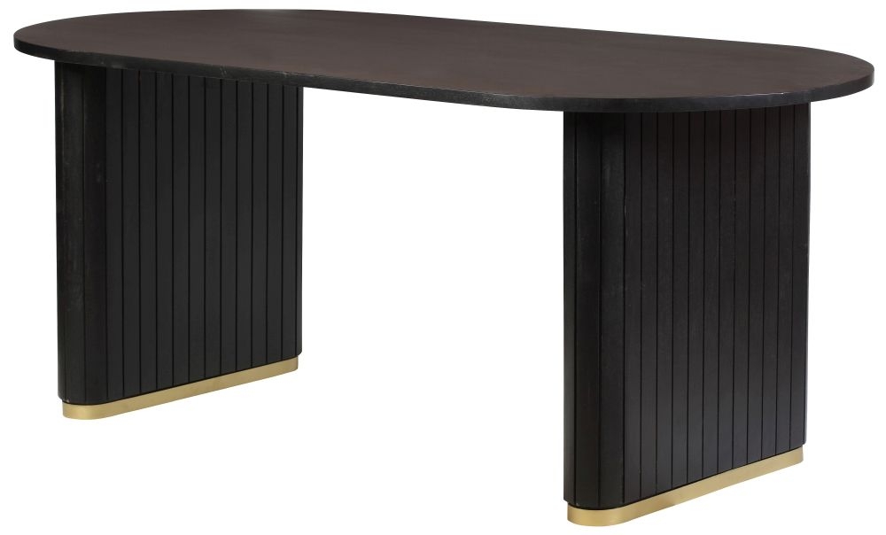 Product photograph of York Black Mango Wood 200cm Oval Dining Table With Fluted Base from Choice Furniture Superstore.