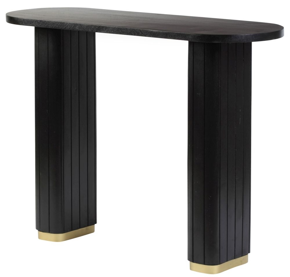 Product photograph of York Black Mango Wood Console Table With Fluted Base from Choice Furniture Superstore.