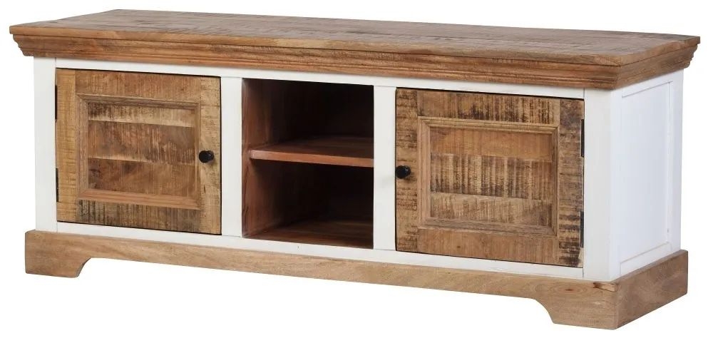 Product photograph of Farmhouse Mango Wood 2 Door Tv Unit Natural And White from Choice Furniture Superstore.