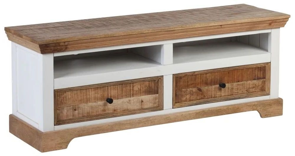 Product photograph of Farmhouse Mango Wood 2 Drawer Tv Unit Natural And White from Choice Furniture Superstore.