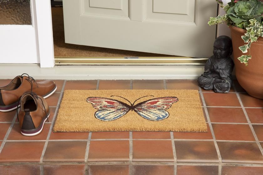 Product photograph of Astley Printed Butterfly Natural Pvc Backed Coir Doormat - 40cm X 60cm from Choice Furniture Superstore.