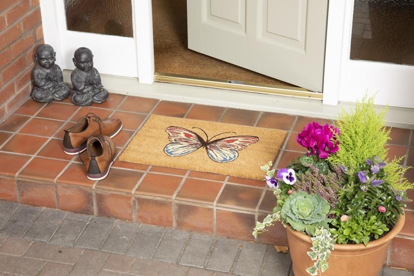 Product photograph of Astley Printed Butterfly Natural Pvc Backed Coir Doormat - 40cm X 60cm from Choice Furniture Superstore.