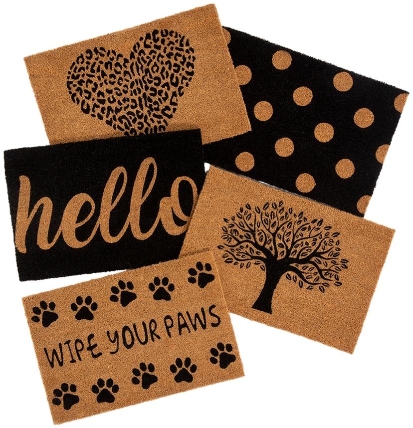 Product photograph of Astley Printed Spots Natural Pvc Backed Coir Doormat - 40cm X 60cm from Choice Furniture Superstore.