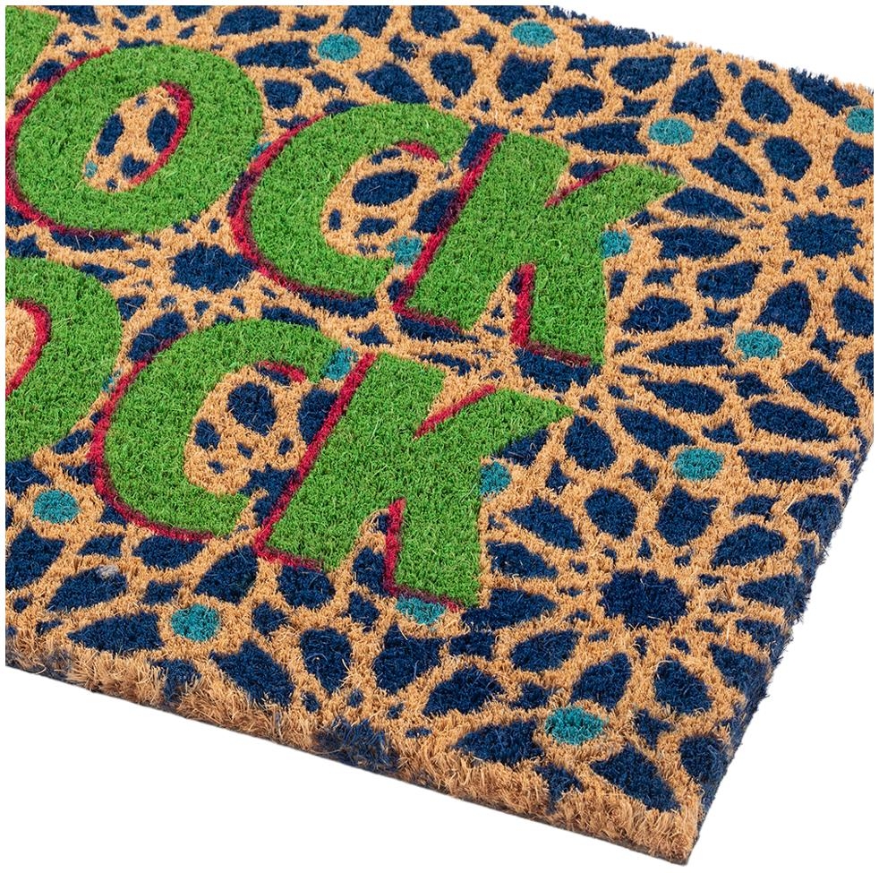 Product photograph of Astley Slogan Knock Knock Natural Pvc Latex Backed Coir Doormat - 40cm X 60cm from Choice Furniture Superstore.