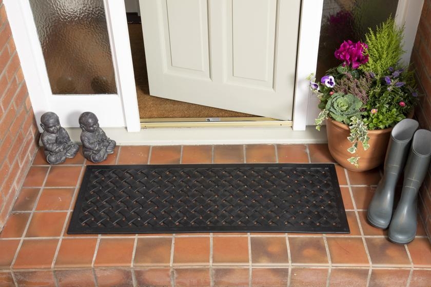 Product photograph of Reddish Lattice Black Rubber Backed Rubber Doormat - 45cm X 120cm from Choice Furniture Superstore.