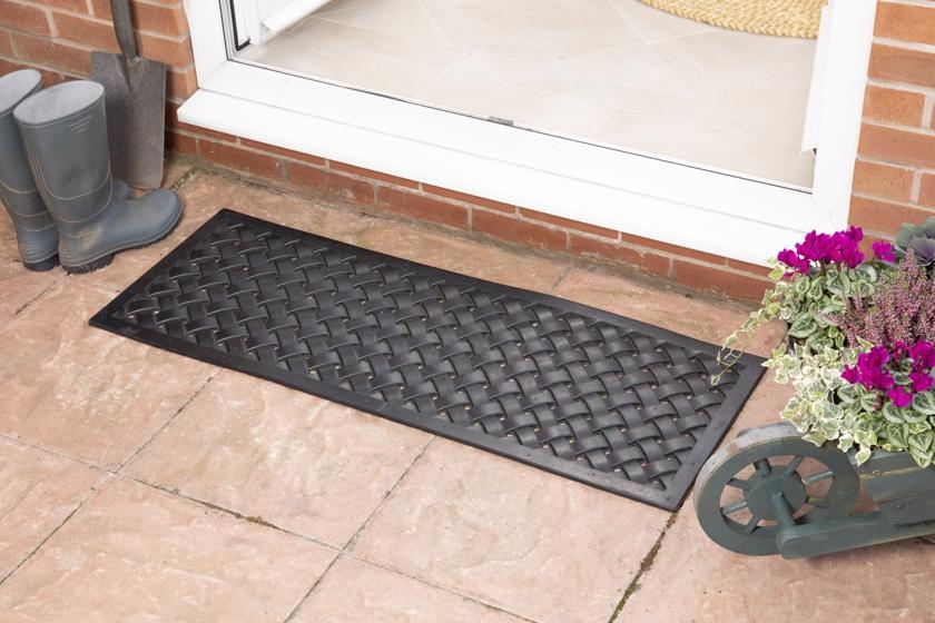 Product photograph of Reddish Lattice Black Rubber Backed Rubber Doormat - 45cm X 120cm from Choice Furniture Superstore.