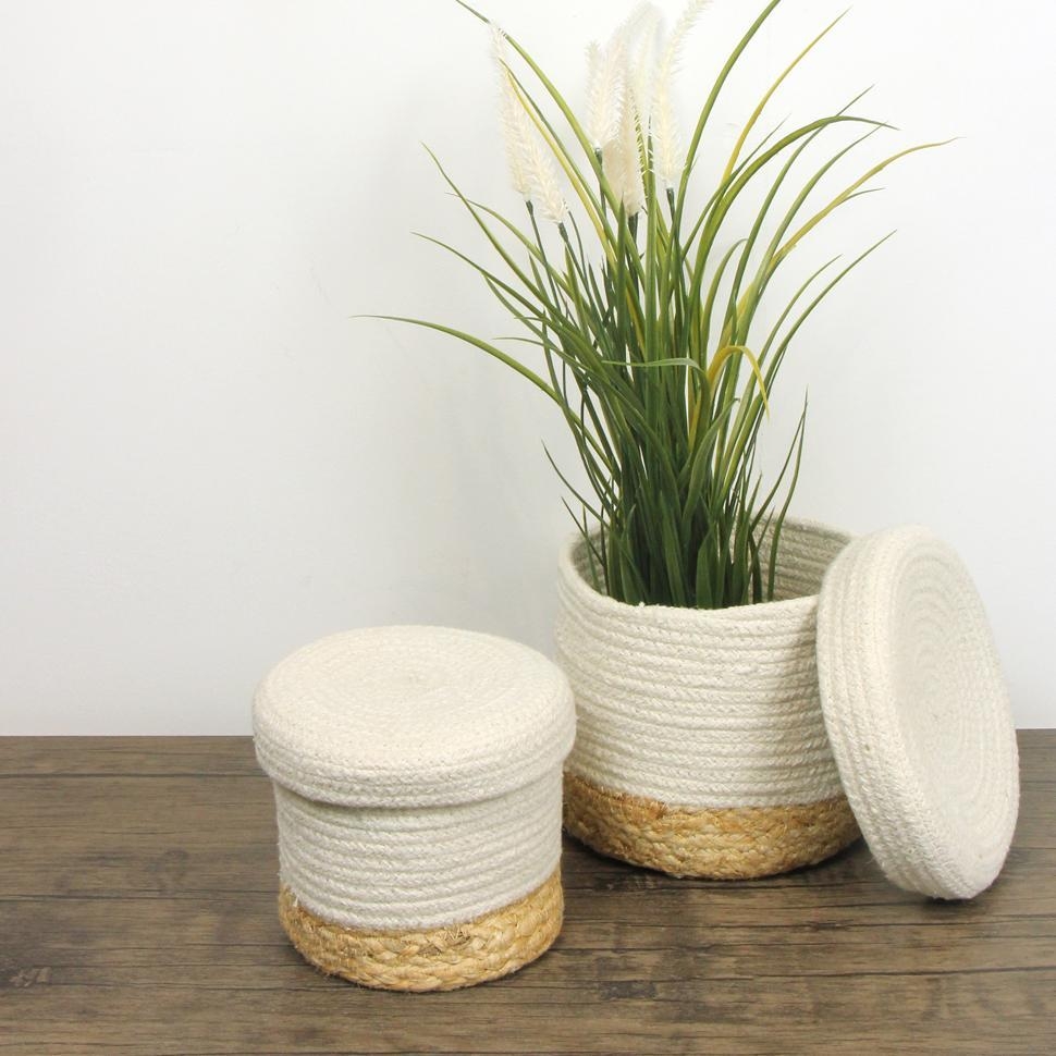 Product photograph of Balham Cream Jute Cotton Lidded Storage Nested Basket - Set Of 4 from Choice Furniture Superstore.