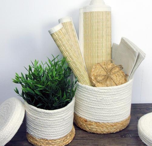 Product photograph of Balham Cream Jute Cotton Lidded Storage Nested Basket - Set Of 4 from Choice Furniture Superstore.