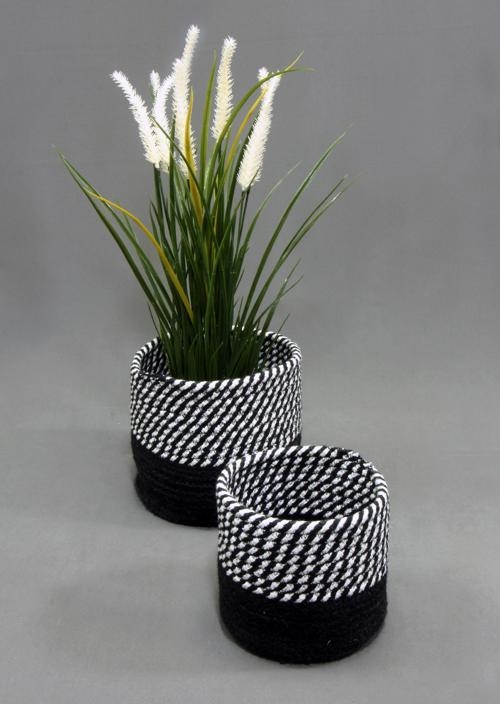 Product photograph of Barnes Black Jute Cotton Stripe Round Basket - Set Of 2 from Choice Furniture Superstore.