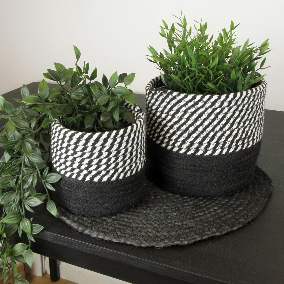 Product photograph of Barnes Black Jute Cotton Stripe Round Basket - Set Of 2 from Choice Furniture Superstore.