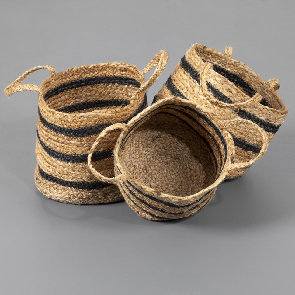 Product photograph of Barnsbury Natural Jute Stripe Basket With Handles - Set Of 3 from Choice Furniture Superstore.