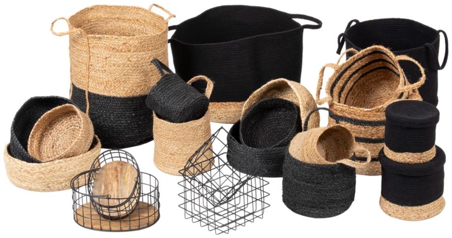 Product photograph of Barnsbury Natural Jute Stripe Basket With Handles - Set Of 3 from Choice Furniture Superstore.